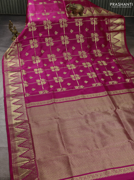 Venkatagiri silk saree pink with allover zari checks & buttas and temple zari woven border