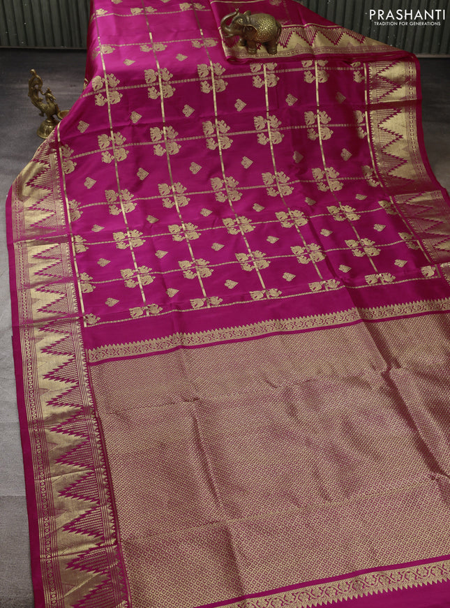 Venkatagiri silk saree pink with allover zari checks & buttas and temple zari woven border