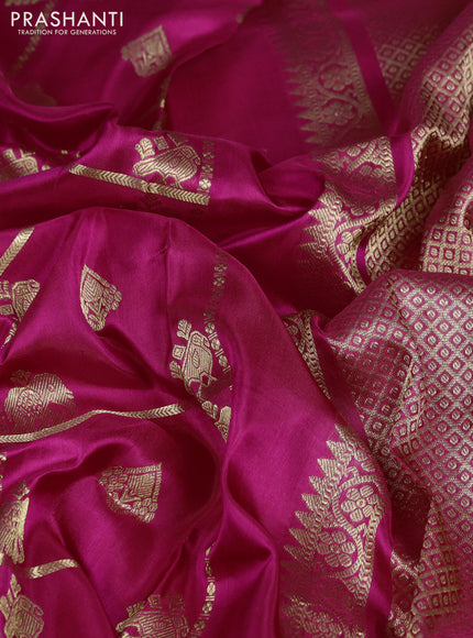 Venkatagiri silk saree pink with allover zari checks & buttas and temple zari woven border