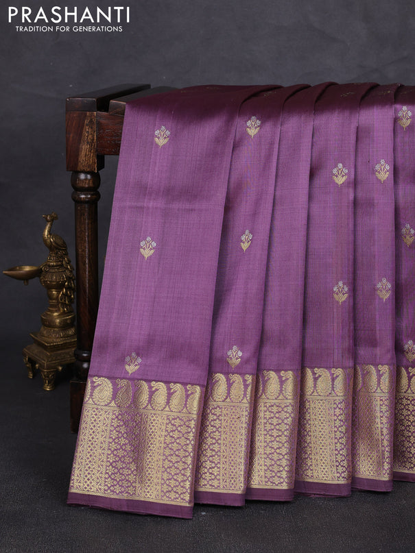 Venkatagiri silk saree pastel purple with silver & gold zari woven buttas and gold zari woven border