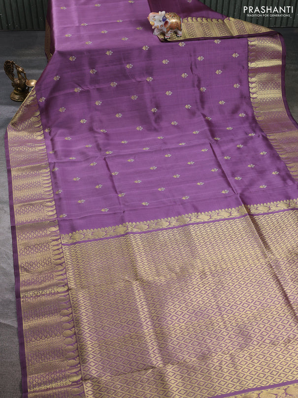 Venkatagiri silk saree pastel purple with silver & gold zari woven buttas and gold zari woven border