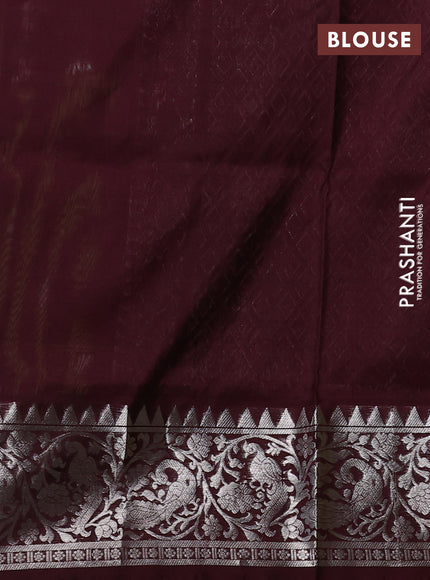 Venkatagiri silk saree mehendi green and coffee brown with silver zari woven buttas and peacock silver zari woven border