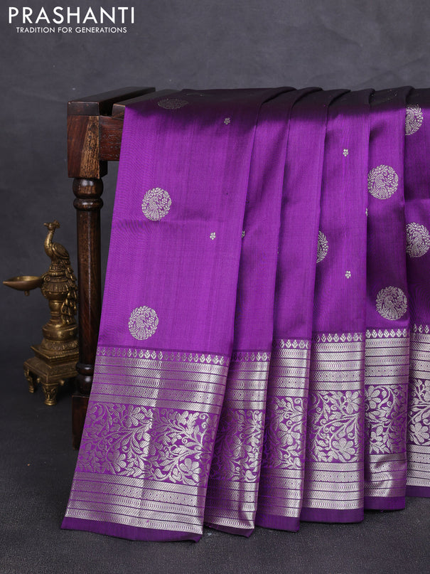 Venkatagiri silk saree purple with silver zari woven buttas and long rich silver zari woven border