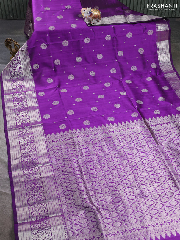 Venkatagiri silk saree purple with silver zari woven buttas and long rich silver zari woven border