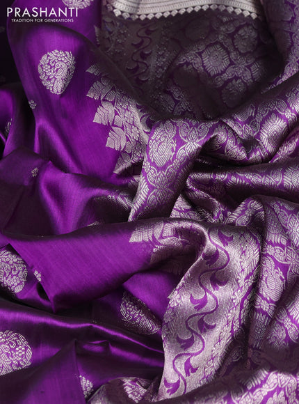 Venkatagiri silk saree purple with silver zari woven buttas and long rich silver zari woven border