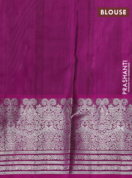 Venkatagiri silk saree grey and dark magenta pink with allover silver zari checks & buttas and long silver zari woven border