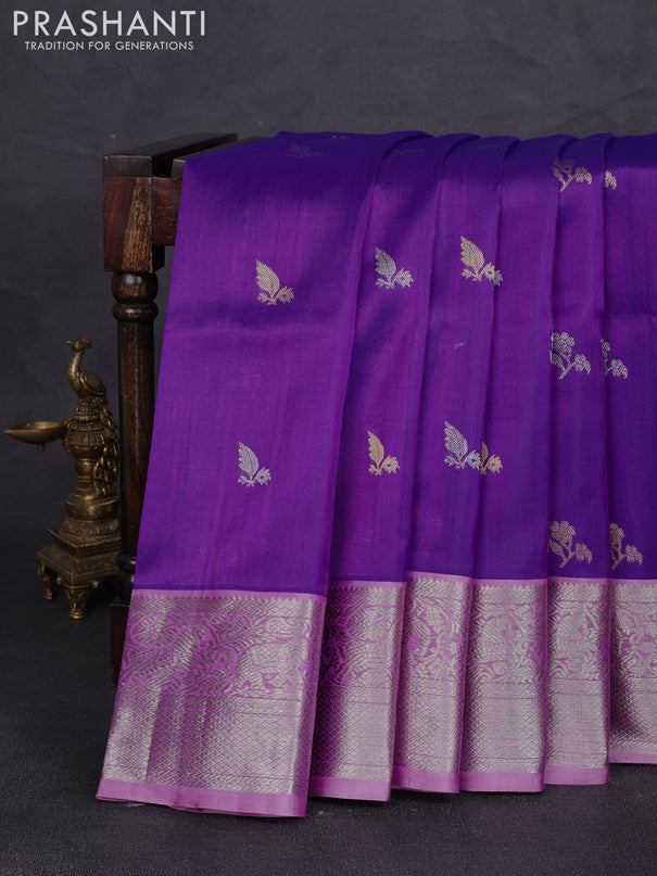 Venkatagiri silk saree purple and pastel pink with silver & gold zari woven buttas and silver zari woven border