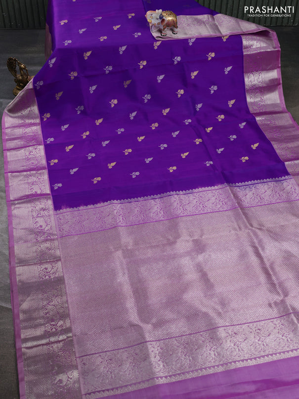 Venkatagiri silk saree purple and pastel pink with silver & gold zari woven buttas and silver zari woven border