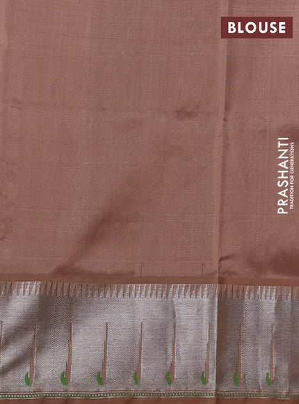 Venkatagiri silk saree lavender and sandal with allover silver zari checks & muniya buttas and silver zari woven muniya style border