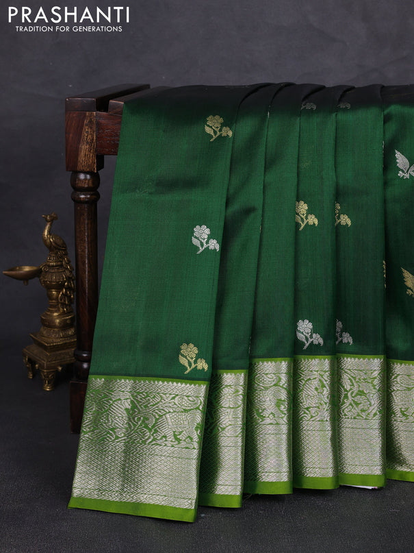 Venkatagiri silk saree green and light green with silver & gold zari woven buttas and silver zari woven border