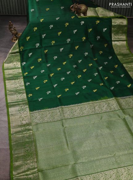 Venkatagiri silk saree green and light green with silver & gold zari woven buttas and silver zari woven border