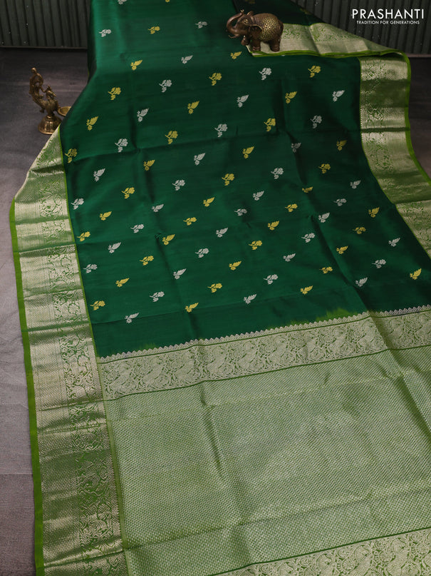 Venkatagiri silk saree green and light green with silver & gold zari woven buttas and silver zari woven border