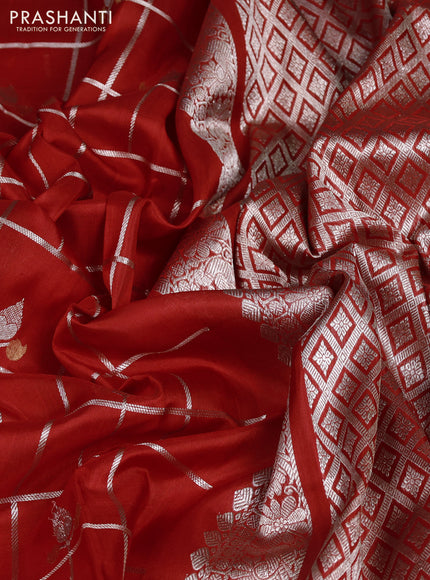 Venkatagiri silk saree red with allover silver zari checks & buttas and silver zari woven border