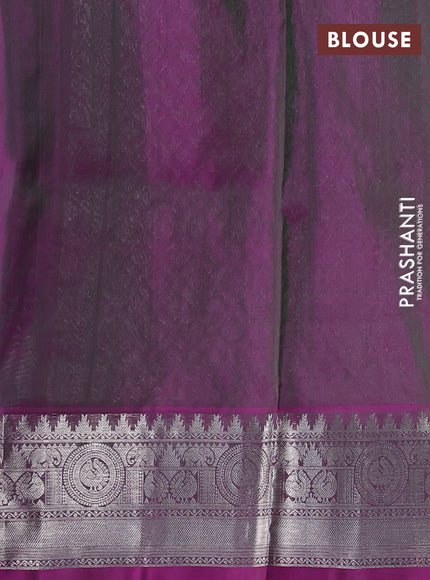 Venkatagiri silk saree dual shade of bluish green and magenta pink with allover silver zari weaves & buttas and silver zari woven border