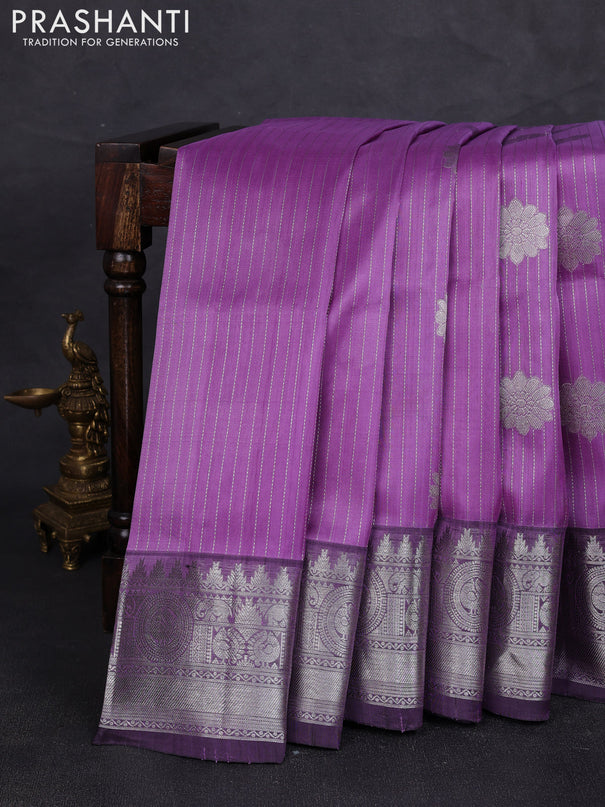 Venkatagiri silk saree lavender with allover silver zari weaves & buttas and silver zari woven border