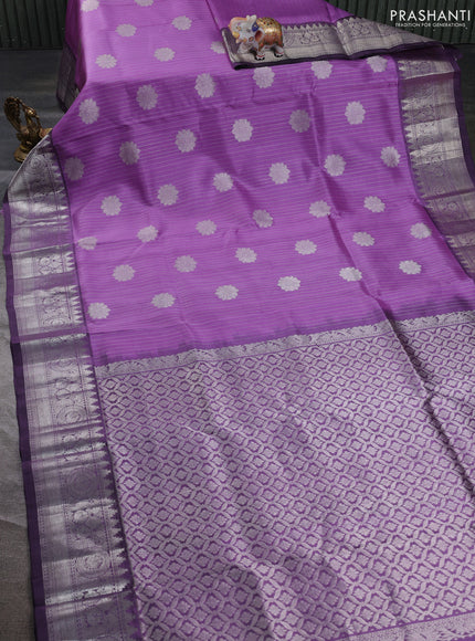 Venkatagiri silk saree lavender with allover silver zari weaves & buttas and silver zari woven border