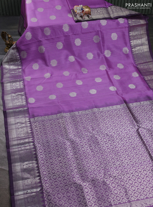 Venkatagiri silk saree lavender with allover silver zari weaves & buttas and silver zari woven border