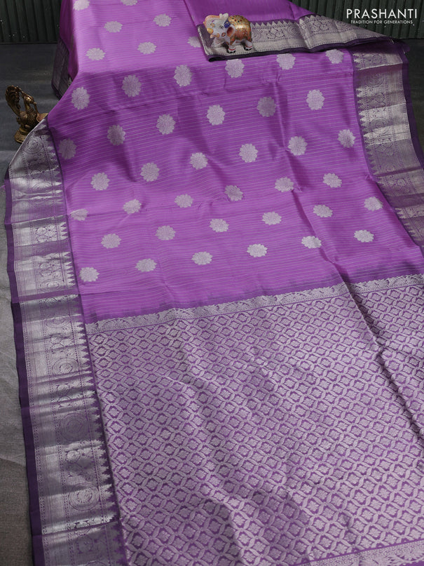 Venkatagiri silk saree lavender with allover silver zari weaves & buttas and silver zari woven border