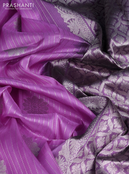 Venkatagiri silk saree lavender with allover silver zari weaves & buttas and silver zari woven border