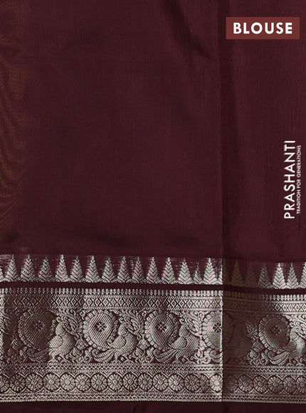 Venkatagiri silk saree dark mustard and coffee brown with silver zari woven buttas and annam silver zari woven border