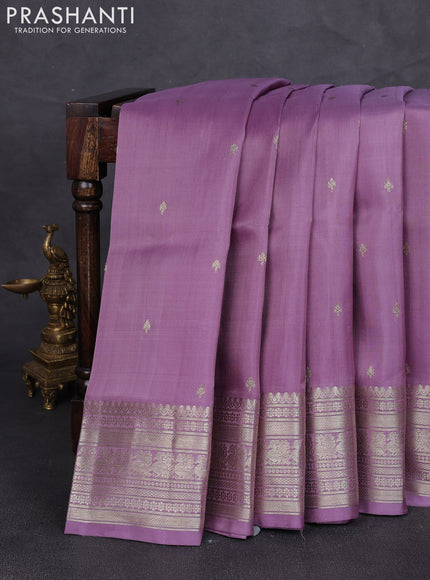 Venkatagiri silk saree lavender shade with silver zari woven buttas and rich silver zari woven border
