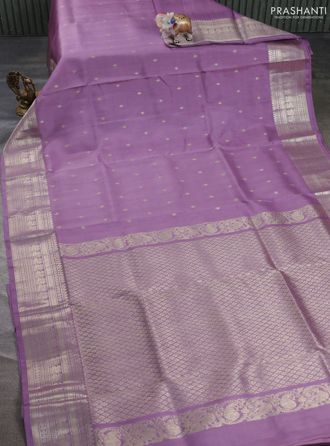 Venkatagiri silk saree lavender shade with silver zari woven buttas and rich silver zari woven border