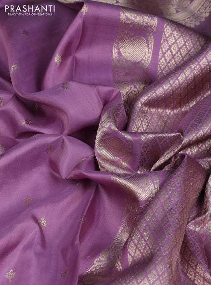 Venkatagiri silk saree lavender shade with silver zari woven buttas and rich silver zari woven border