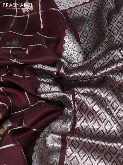 Venkatagiri silk saree coffee brown with allover silver zari checks & buttas and silver zari woven border