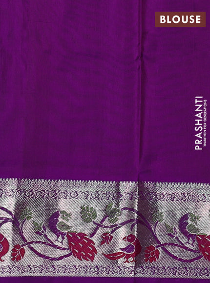 Venkatagiri silk saree green and purple with allover silver muniya buttas and thread & silver zari woven border