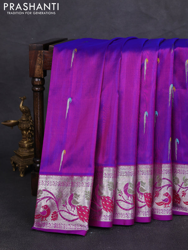 Venkatagiri silk saree violet and purple with allover silver muniya buttas and thread & silver zari woven border