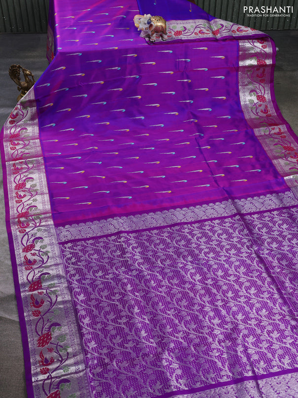 Venkatagiri silk saree violet and purple with allover silver muniya buttas and thread & silver zari woven border
