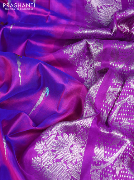 Venkatagiri silk saree violet and purple with allover silver muniya buttas and thread & silver zari woven border