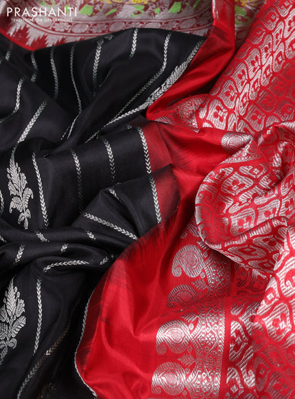 Venkatagiri silk saree black and maroon with allover silver zari stripe & buttas and thread & silver zari woven border