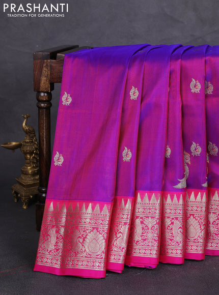 Venkatagiri silk saree purple and pink with allover silver zari woven buttas and silver zari woven border