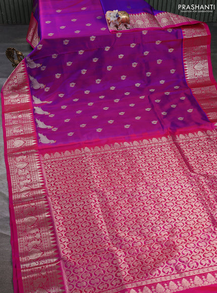 Venkatagiri silk saree purple and pink with allover silver zari woven buttas and silver zari woven border