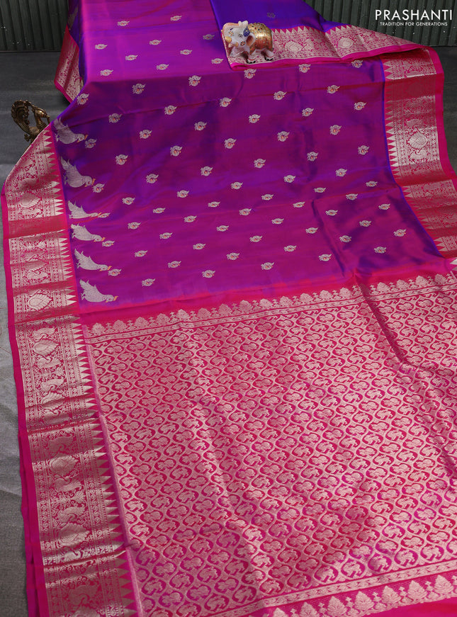 Venkatagiri silk saree purple and pink with allover silver zari woven buttas and silver zari woven border