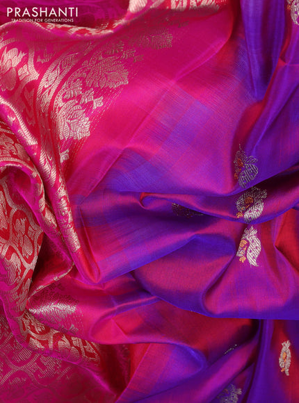 Venkatagiri silk saree purple and pink with allover silver zari woven buttas and silver zari woven border