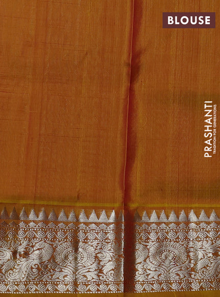 Venkatagiri silk saree red and mustard yellow with allover silver zari woven buttas and silver zari woven border