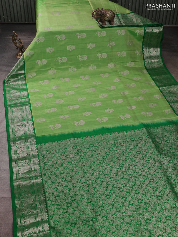 Venkatagiri silk saree light green and green with allover silver zari woven buttas and silver zari woven border