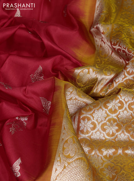 Venkatagiri silk saree red and mustard yellow with allover silver zari woven buttas and silver zari woven border
