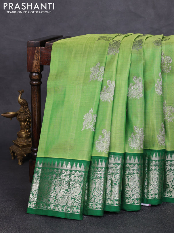 Venkatagiri silk saree light green and green with allover silver zari woven buttas and silver zari woven border