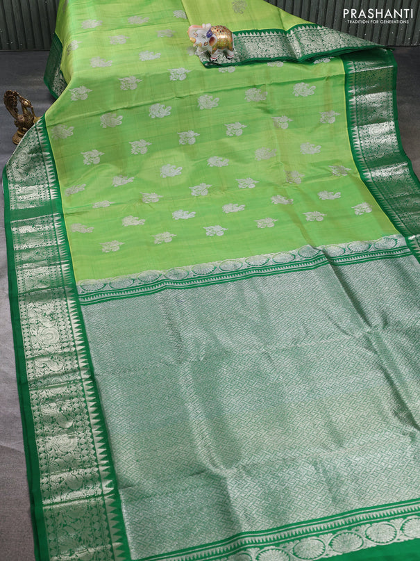 Venkatagiri silk saree light green and green with allover silver zari woven buttas and silver zari woven border