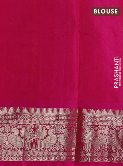 Venkatagiri silk saree mustard yellow and pink with allover silver zari woven buttas and silver zari woven border