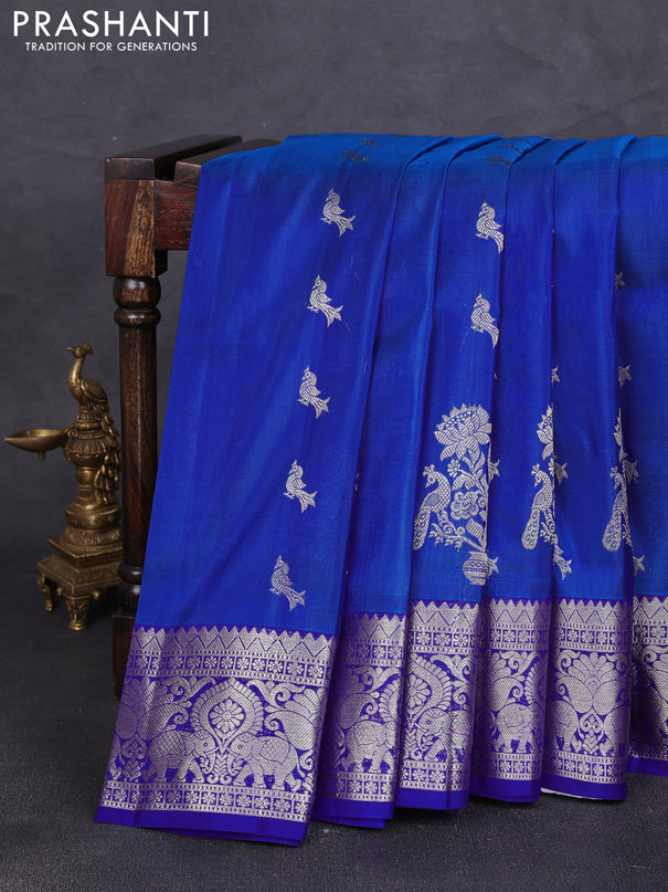 Venkatagiri silk saree cs blue and royal blue wirh allover silver zari woven buttas and silver zari woven border