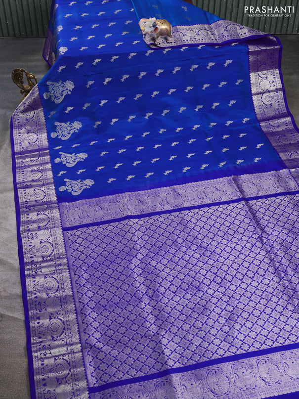 Venkatagiri silk saree cs blue and royal blue wirh allover silver zari woven buttas and silver zari woven border