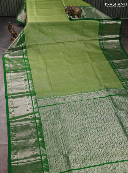 Venkatagiri silk saree light green and green with allover small zari checks & buttas and silver zari zari woven border