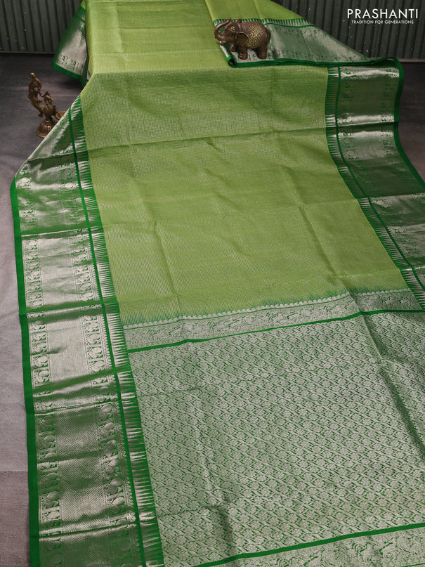 Venkatagiri silk saree light green and green with allover small zari checks & buttas and silver zari zari woven border
