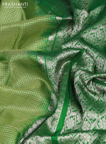 Venkatagiri silk saree light green and green with allover small zari checks & buttas and silver zari zari woven border