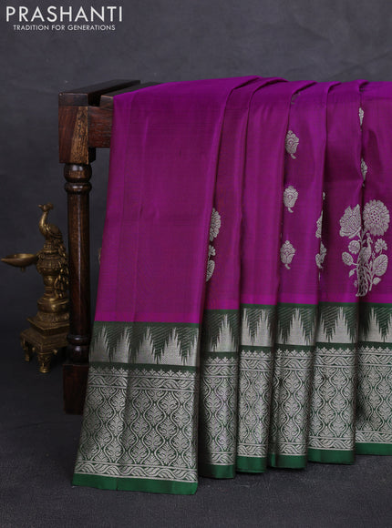 Venkatagiri silk saree pink and bottle green with allover zari woven buttas and long temple zari woven border