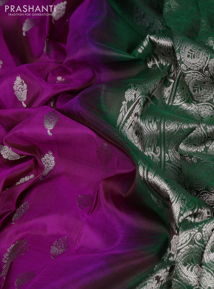 Venkatagiri silk saree pink and bottle green with allover zari woven buttas and long temple zari woven border